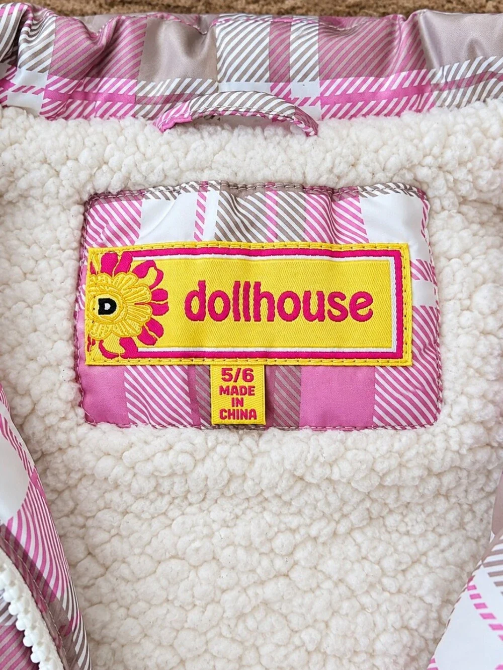 Dollhouse Girls Pink Plaid Sherpa Lined Puffer Vest Size 5/6 -C